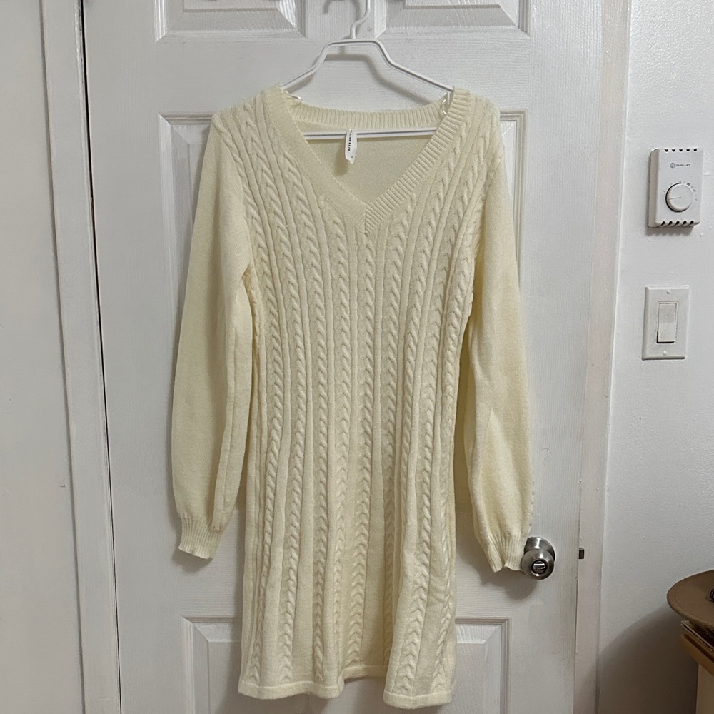 Cream Cable Knit Sweater Dress